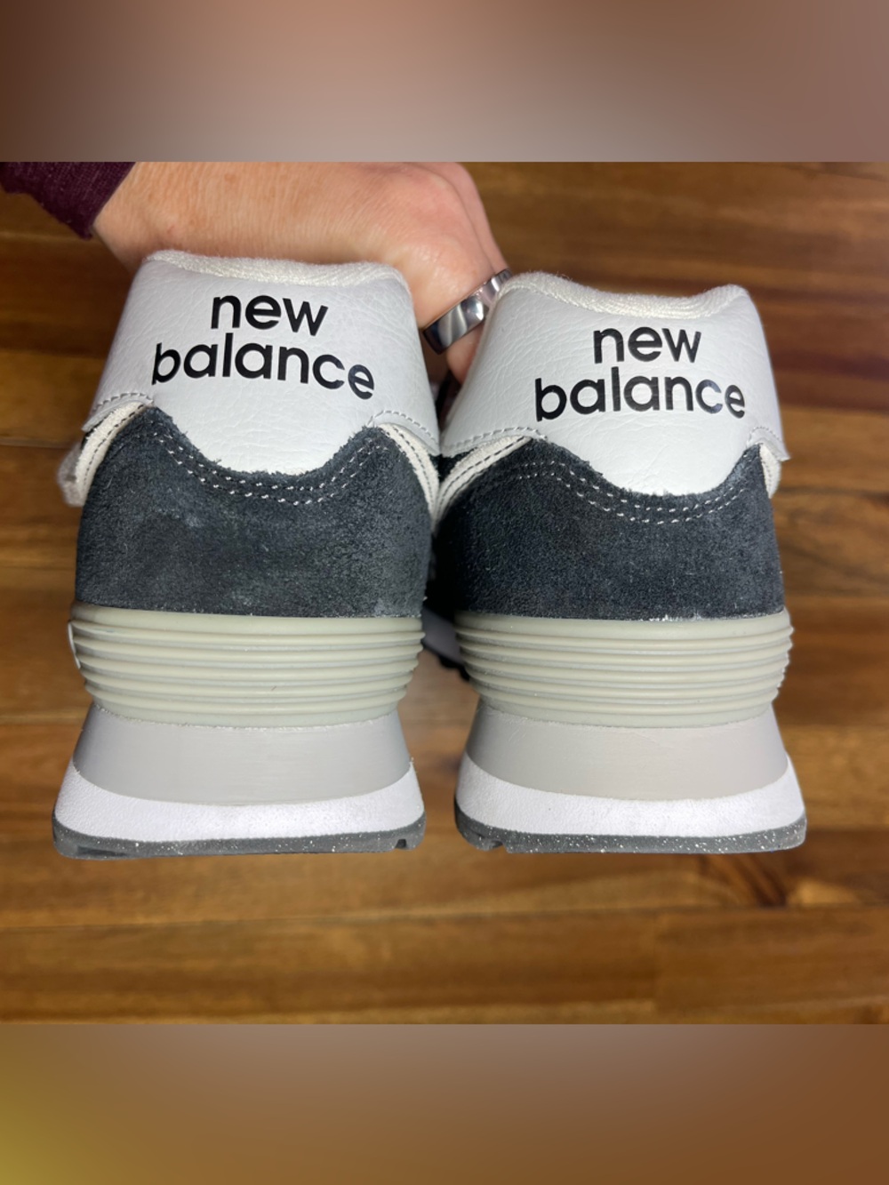 New Balance Classic 574 Black Suede & Light Gray Trim Sneakers - Picture 4 of 12